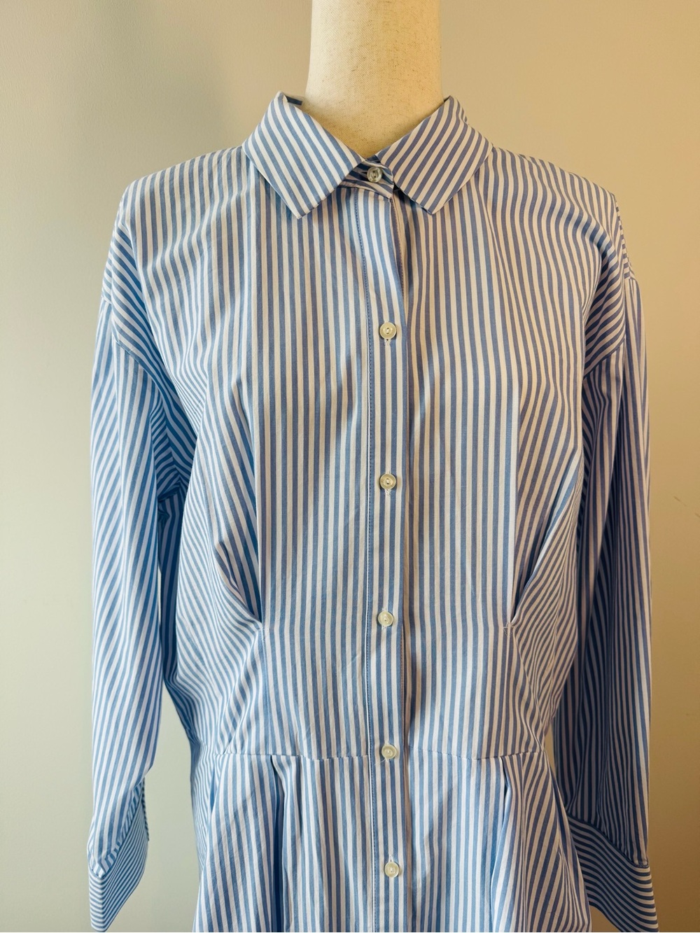Abercrombie & Fitch Blue Pleated Long Sleeve Shirt Dress Size Large Tall NWT - Picture 6 of 10